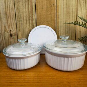 CorningWare French White Round 2 1/2 Quart and 1 1/2 Quart Casserole Dishes with